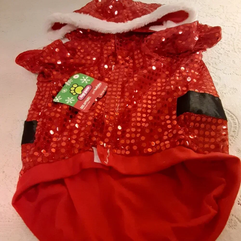 Top Paw (XL) Santa Red Sequined Suit with Fur Trimmed Hood for 24